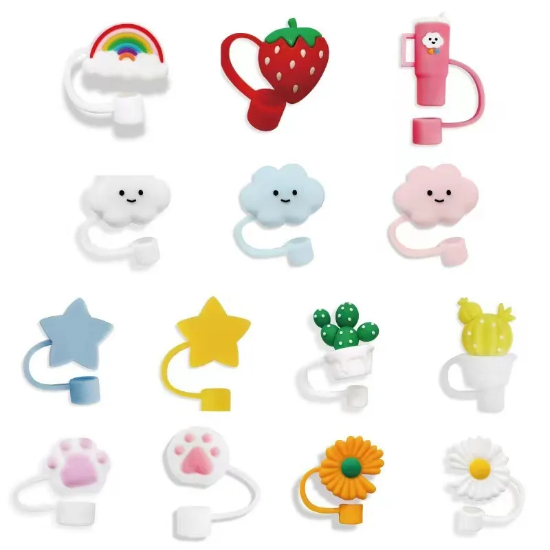 6 PCS COPERTURA Di Paglia Da Cartone Animato Copripunte in Silicone Cannucce EUR 8,48 - IT