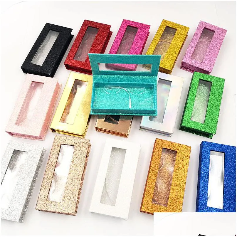 Förpackningsboxar Glitter False Eyelash Case 3D Mink Eyelashes Faux Cils Lash Stripe Empty Box Magnetic With Tray Drop Delivery Office S DHHVP