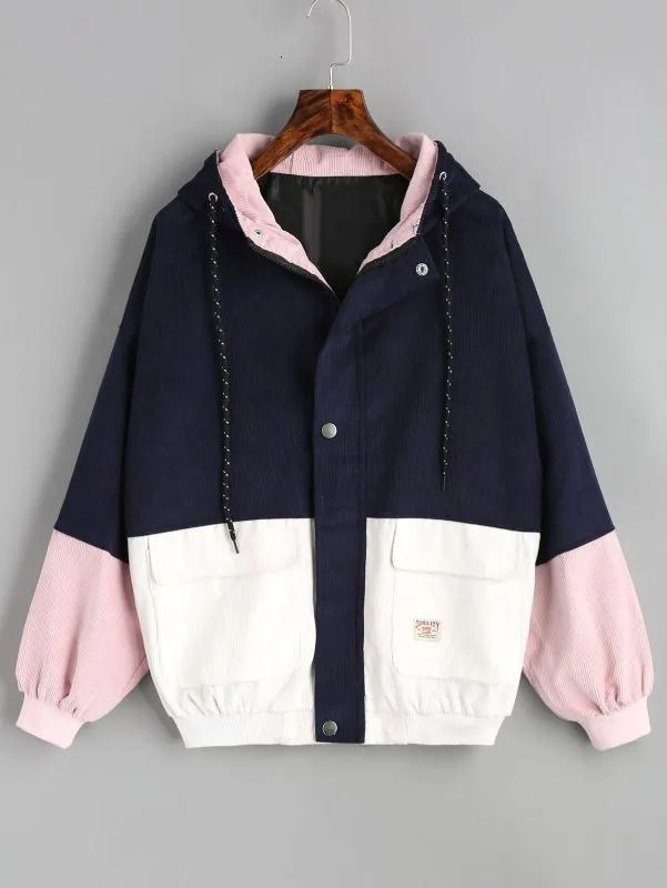 Hooded colour block corduroy jacket clearance
