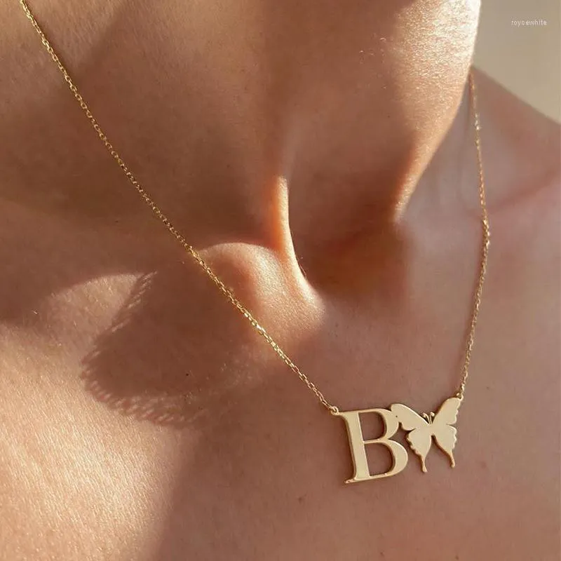 Colares de pingentes de colar de aço inoxidável com borboleta para mulheres letra b garçol de joias de cor de ouro