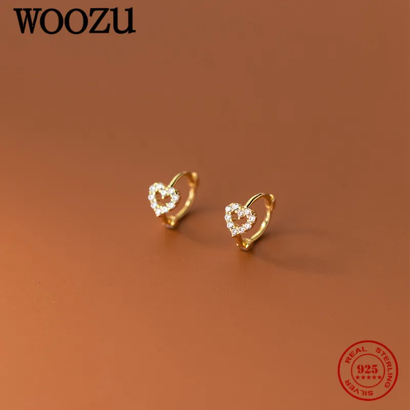 Stud WOOZU 925 Sterling Silver INS Minimalisme Doux Amour Coeur CZ Zircon Hoop Boucles D'oreilles Pour Femmes Fille Petite Boucle D'oreille Bijoux Cadeau 230517