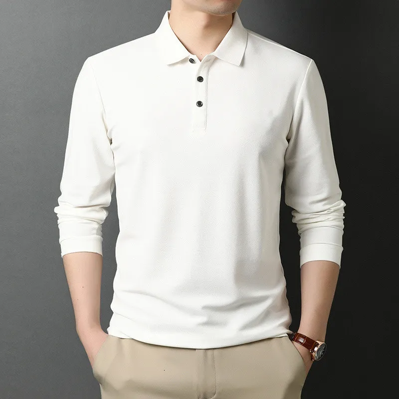 Męski Polos Fashion Solid Men Polo Shirt Long Rleeve Spring Casual Tee Biała Koszula Koreańska Koszula Polo Luksusowe ubranie 230518