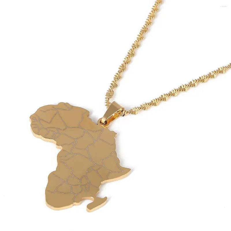 Chains Gold Silver Plated Stainless Steel Africa Map Pendant Necklaces Unisex Women Men African Ethnic Chain Cute Jewelry