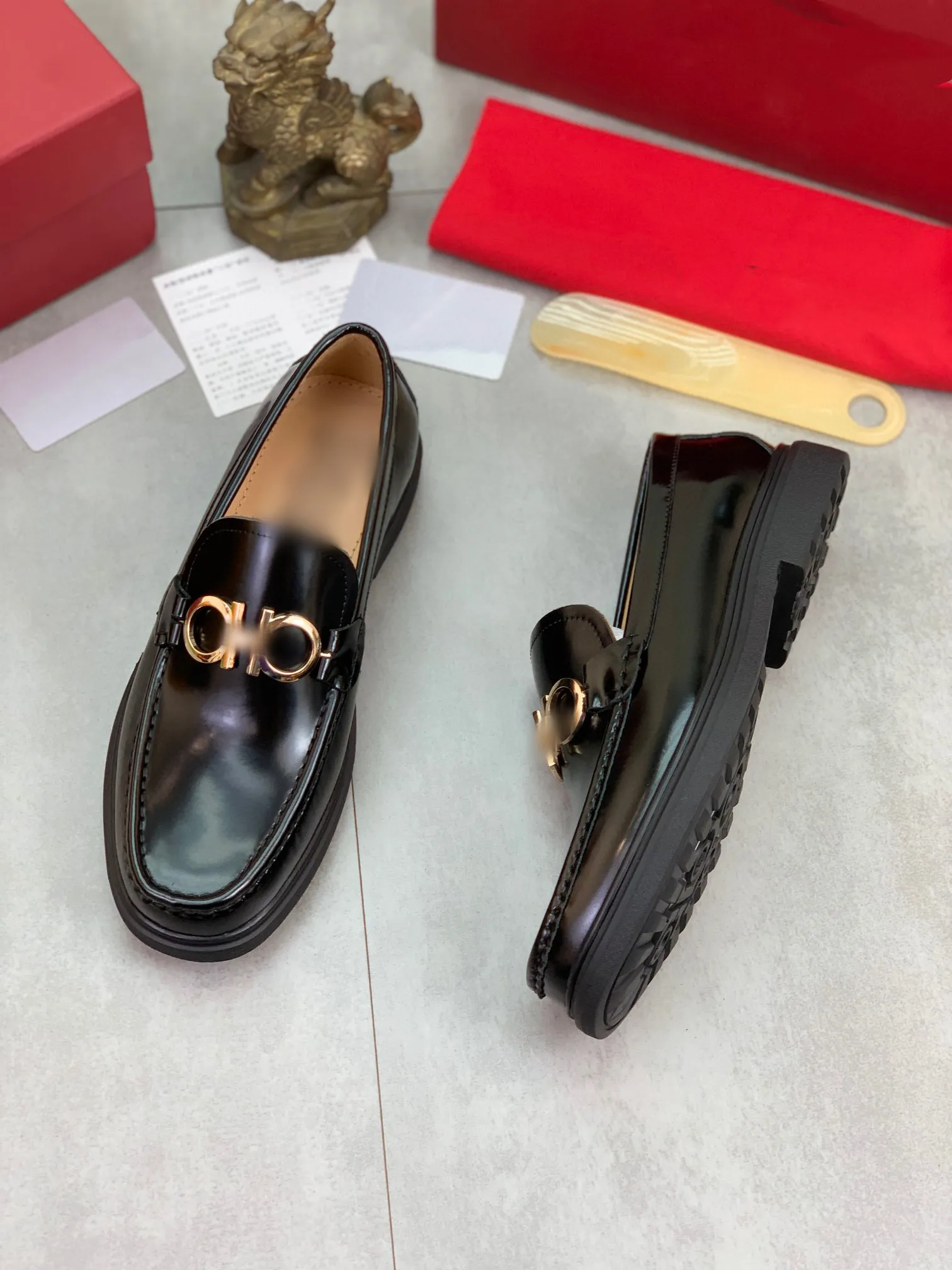 Mens black loafers with gold buckle store