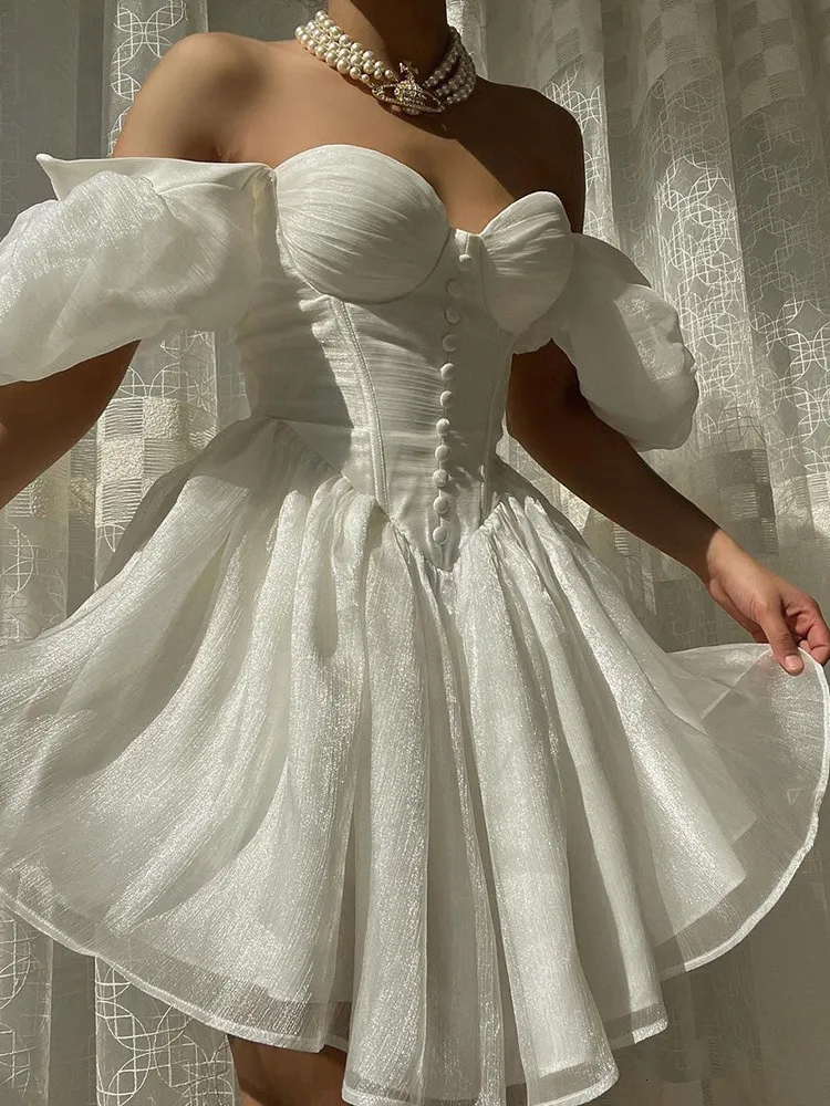 Urban Sexy Dresses Gaun Mini A Line Korset Jaring WannaThis Puff Lengan  Lipat Seksi Musim Panas Bahu Terbuka Putih Malam Elegan Wanita 230517 From  Deng02, $27.12 | DHgate.Com