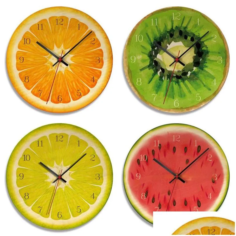 Horloges Murales Fruits Horloge Orange Citron Fruits Citron Vert Pomelo Cuisine Moderne Montre Décor À La Maison Art Tropical Montre Drop Delivery Jardin Dh8Js