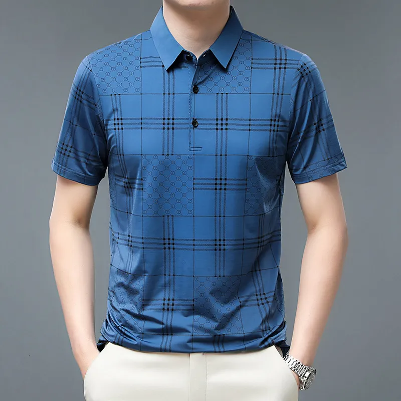 Men's Polos Summer Men's Polo Shirt Turn-down Collar Short Sleeve Loose Striped Button Check Casual Comfort Fashion Tops 230518