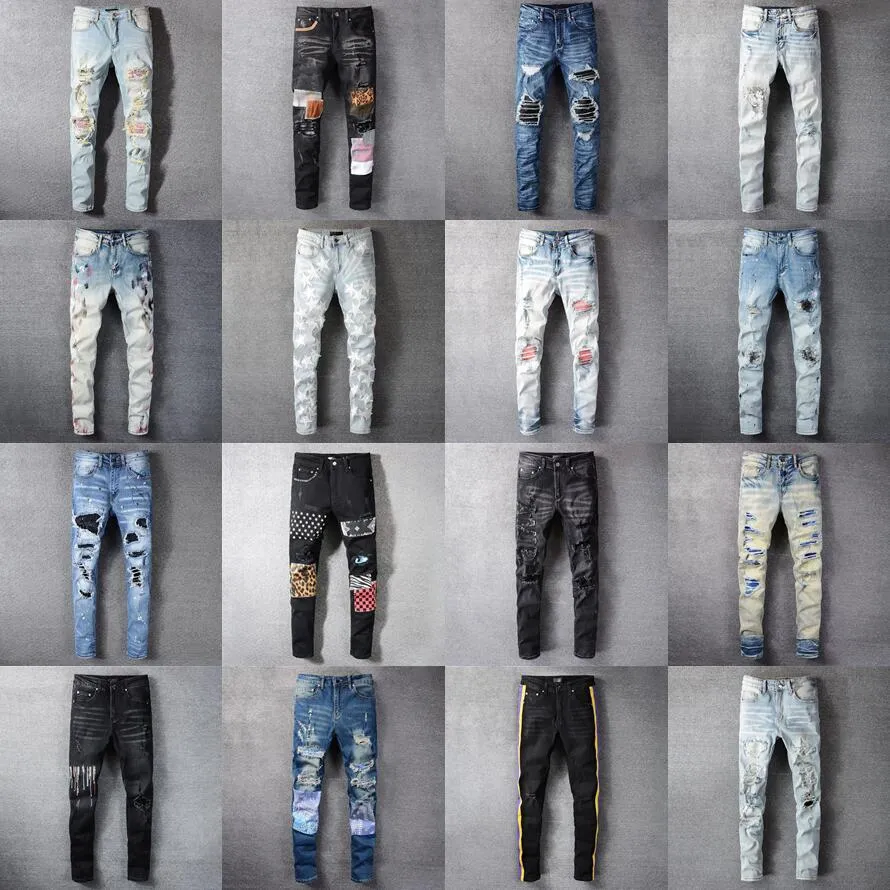 Designer Stack Black Stacked Jeans Jeans violets européens pour hommes matelassés déchirés pour la marque tendance Pantalon vintage pour hommes Amirly Slim Masculina Toursers Pantalon droit