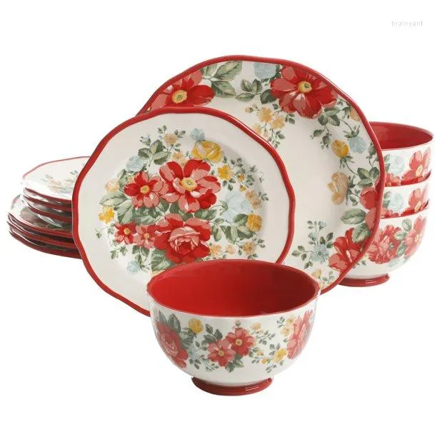 Plates Vintage Floral 12 Teal Dinnerware Sets The Pioneer Woman