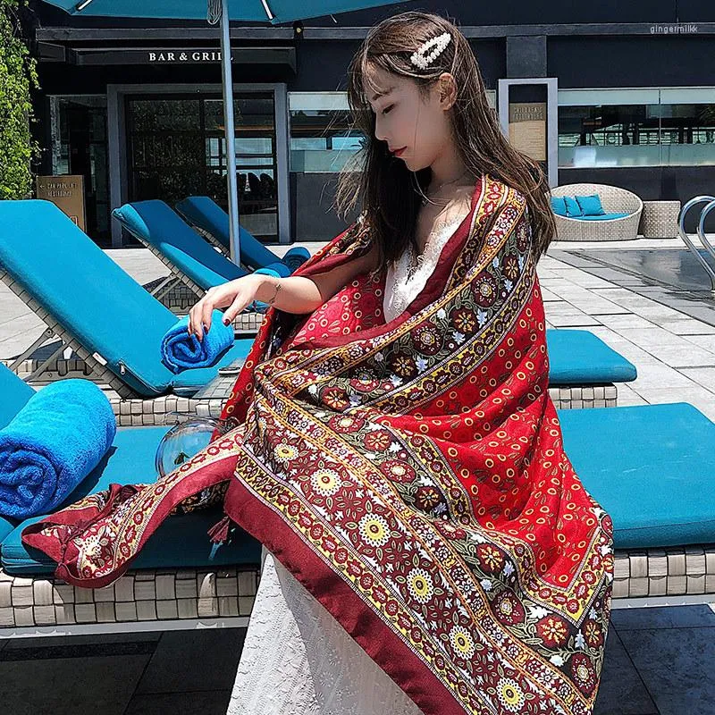 Scarves Dual-purpose Cotton And Linen Ethnic Tourism Holiday Sunscreen Air Conditioning Shawls Women Beach Towels
