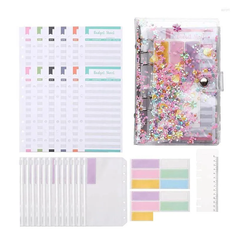 Geschenkwikkeling 30 PCS A6 Binder Budget Envelopes PVC Shell Sequins notebook ER met ritszakken voor Bill Planner Drop Delivery H DHQTV