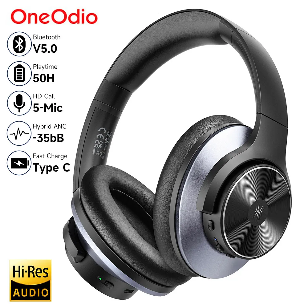 Headset oneodio A10 Hybrid Active Noise Refering hörlurar Bluetooth med hi-res-ljud över öron trådlöst headset ANC med mikrofon 230518