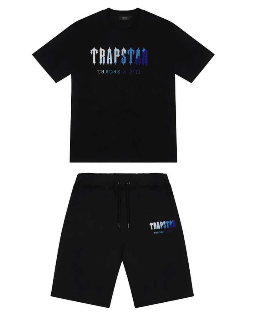 Mens Trapstar T Shirt Nakış Kısa Kollu Kıyafet Şenil Trailsuit Siyah Pamuk Londra Sokak Giyim S-2XLA Yeni Tasarım