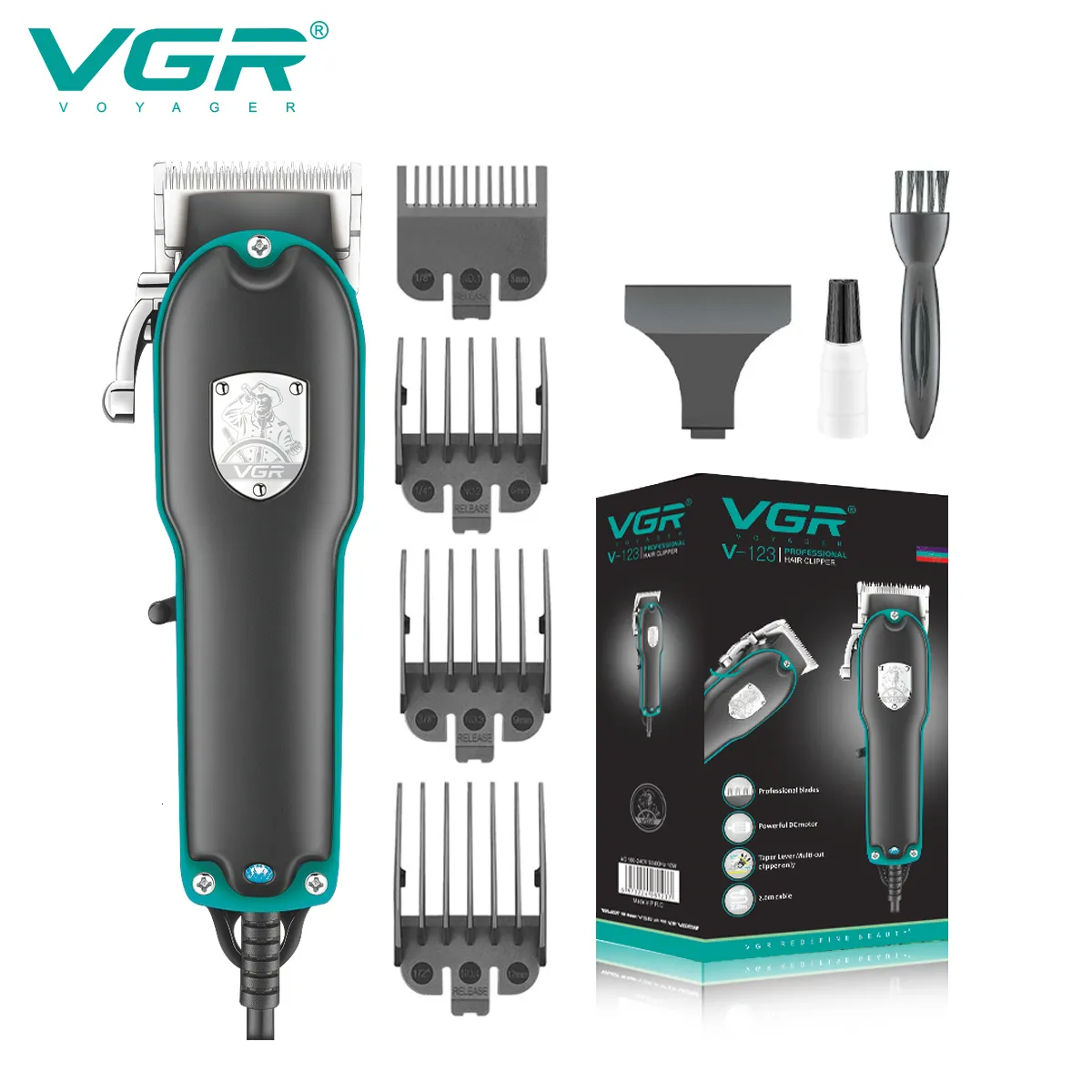 Hair Trimmer VGR Hair Clipper Professional Clipper Regulowana maszyna do cięcia włosów Elektryczna mocna moc przewodowa dla mężczyzn V-123 230518
