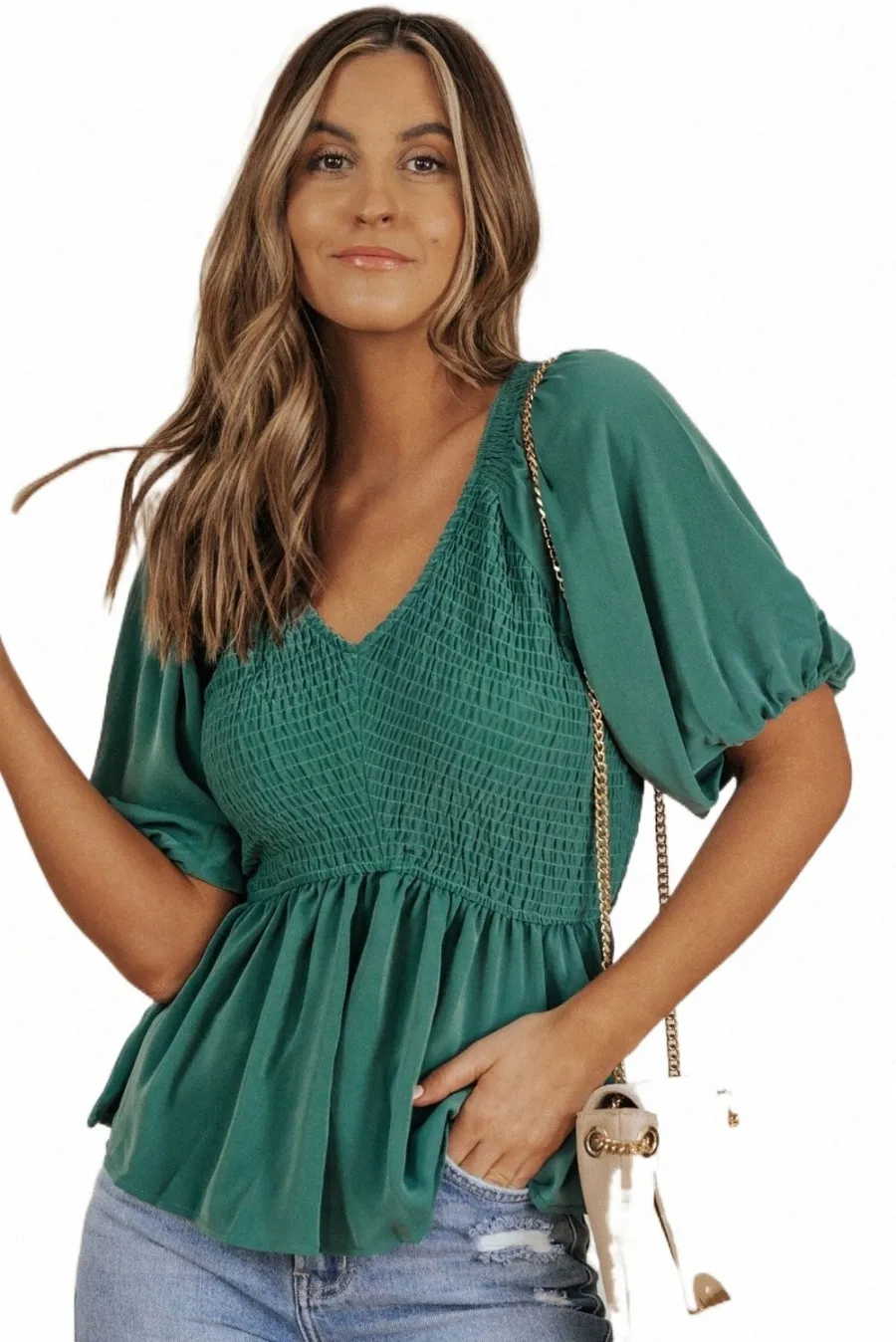 vert Puff Sleeve Smocked Top 2023 Hot New 2023 Hot New s0cZ #