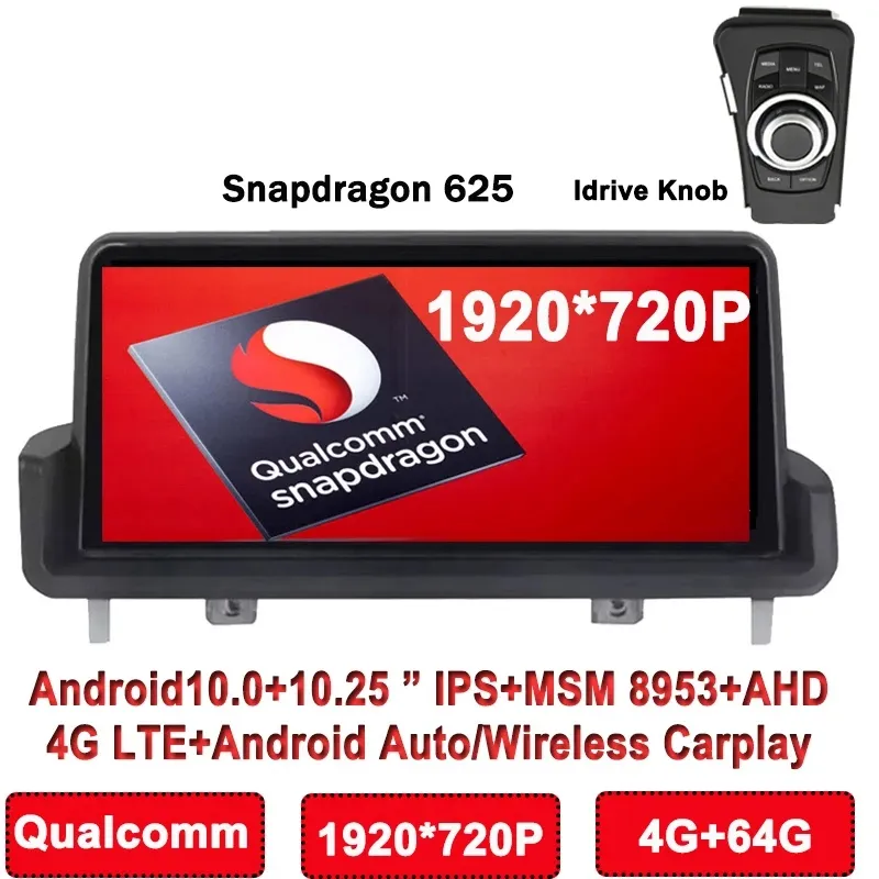 Qualcomm 10.25 "1920*720P Ram4G Rom64G lecteur multimédia de voiture pour E90 E91 E92 E93 lecteur multimédia Idrive BT Wifi Carplay Radio