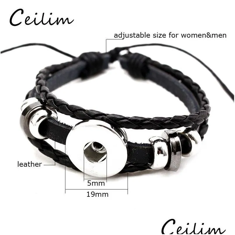 Moda da corrente MTILayer Bracelete de couro preto Botão de metal de 5 mm Botes ajustáveis ​​Biço de jóias de jóias casuais DIY Drop DHGARDEN DHVQX