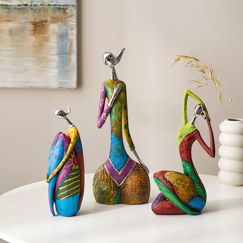 Decorative Objects Figurines NORTHEUINS Exotic Abstract Art Woman Figurine for Interior Afro Africa Figure Statue Home Living Room Desktop Decoration 230517