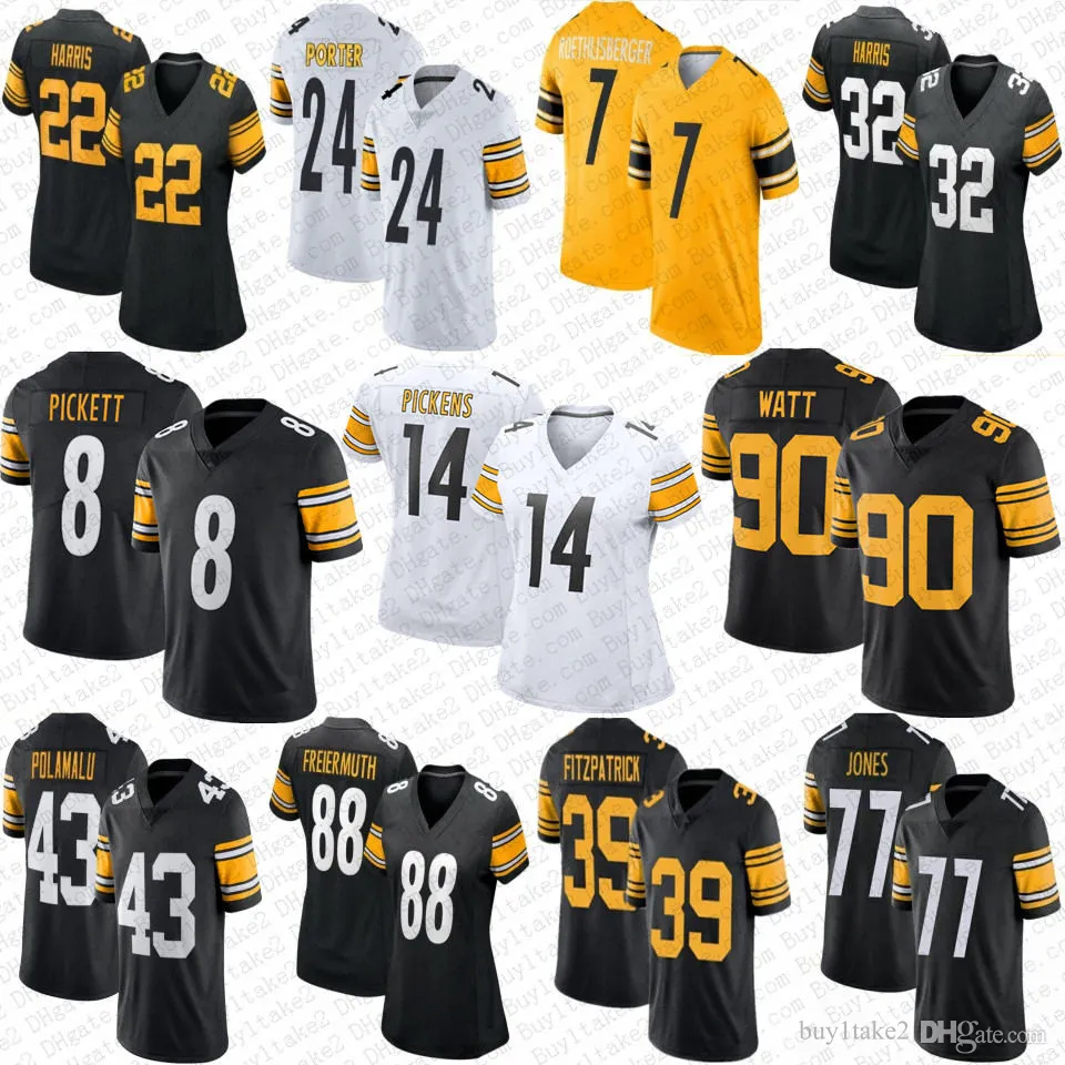 Kenny Pickett 90 TJ Watt Custom Football Jersey Joey Porter George Pickens Najee Harris Minkah Fitzpatrick Troy Polamalu Patrick Peterson Allen Robinson