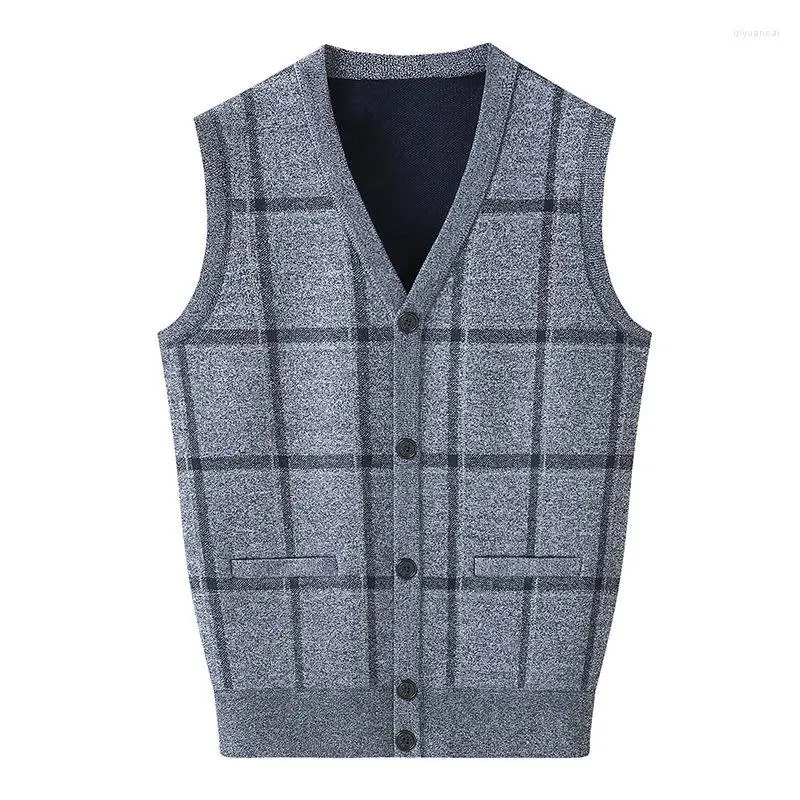 Coletes masculinos masculino de suéter cardigan colete casual decote em v calçada com gola mangueira masculina machabolar roupas de outono de peito solto solto gilet de peito único