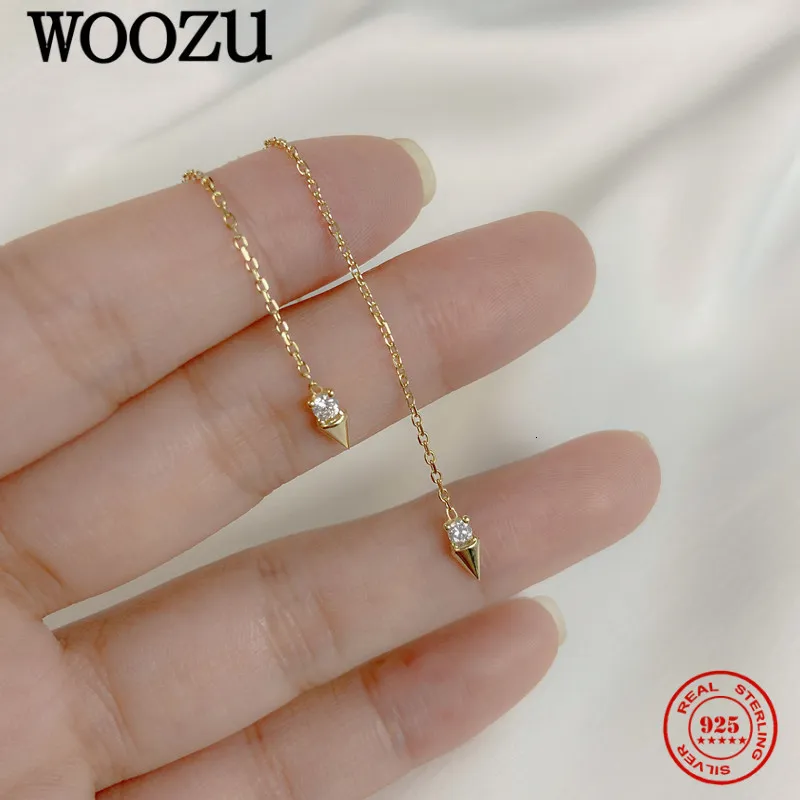 Hoop Huggie Wouzu 925 Sterling Silver Trendy Link Chain Rivet Spiket Ear Line oorbellen voor vrouwen Simple Wedding 14K Goldplated sieraden Gift 230517