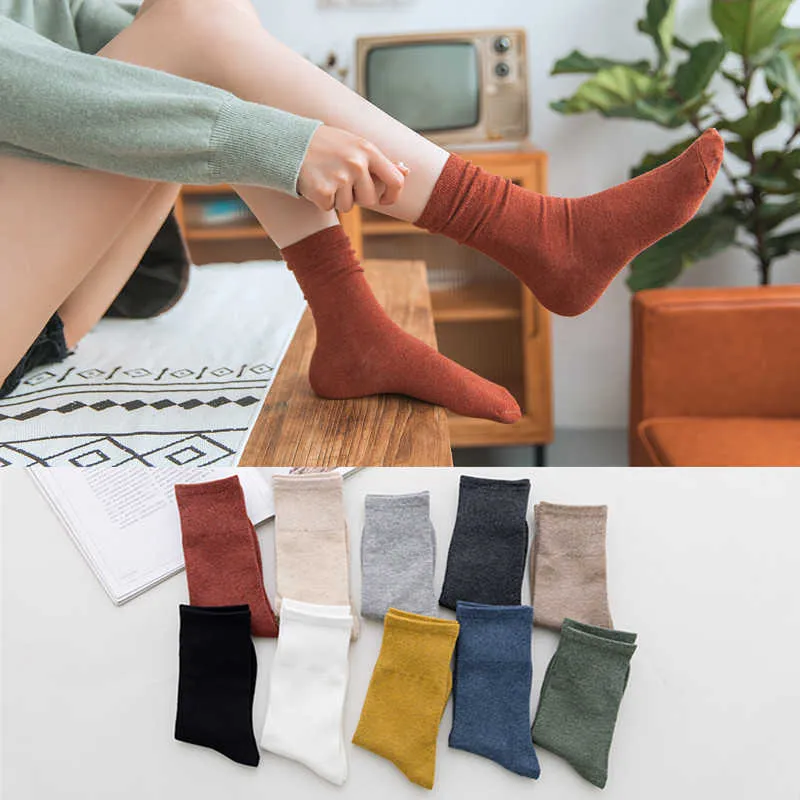 Socks Hosiery Japanese style pile tube socks female stockings all season retro solid color cotton female socks high school girls short socks sox P230517