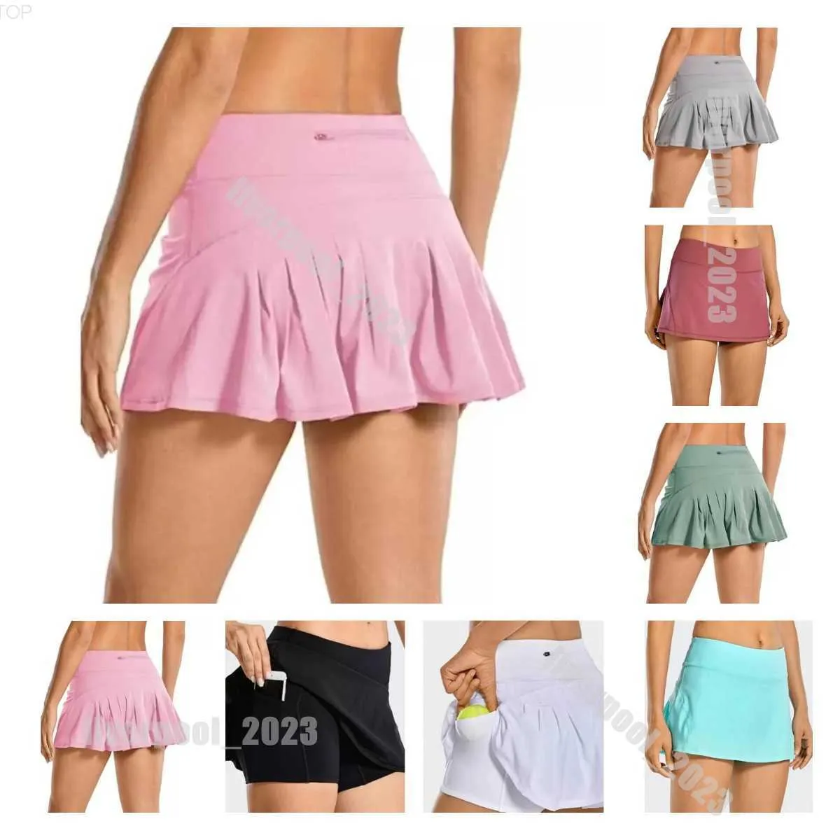 Yoga Outfits Women Lulus Lu Tennis Skirt Running Sports Golf Mid-waist Pleated Back Waist Pocket Zipper Gym Cloth lhsH5