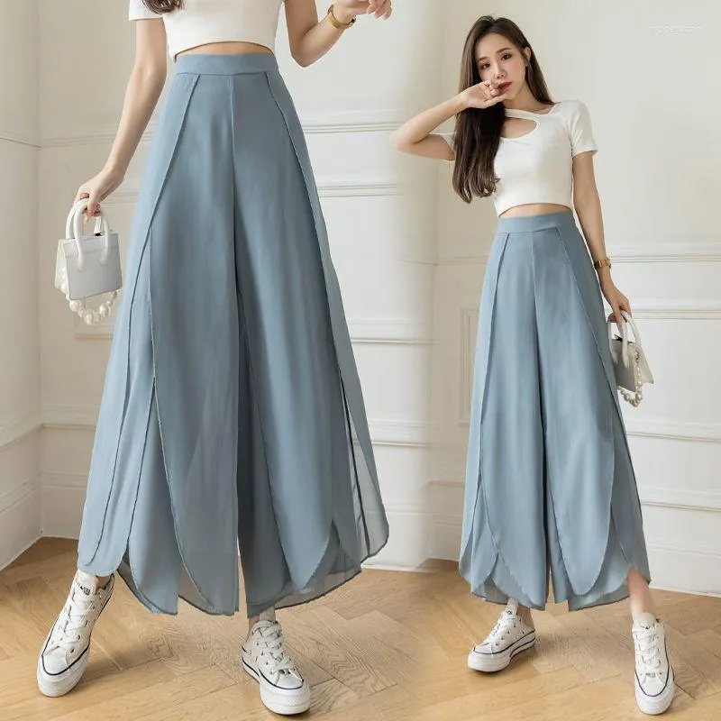 Abbigliamento etnico 2023 Hanfu cinese Pantaloni a gamba larga in chiffon Pantaloni a gonna larghi estivi a vita alta da donna Tangsuits