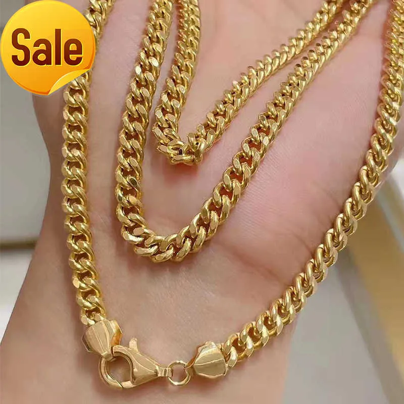 18K Solid Gold Cuban Link Chain 1,7mm-10mm Tjockt halsband Anpassad längd Hip Hop-smycken Dubai 18K Gold Chain Halsband Ny design