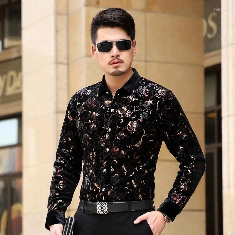 Men's Dress Shirts High Quality Black Business Men Long Sleeve Formal Silk Velvet Slim Fit Autumn Winter Warm Thick Cusal Drop Shippin