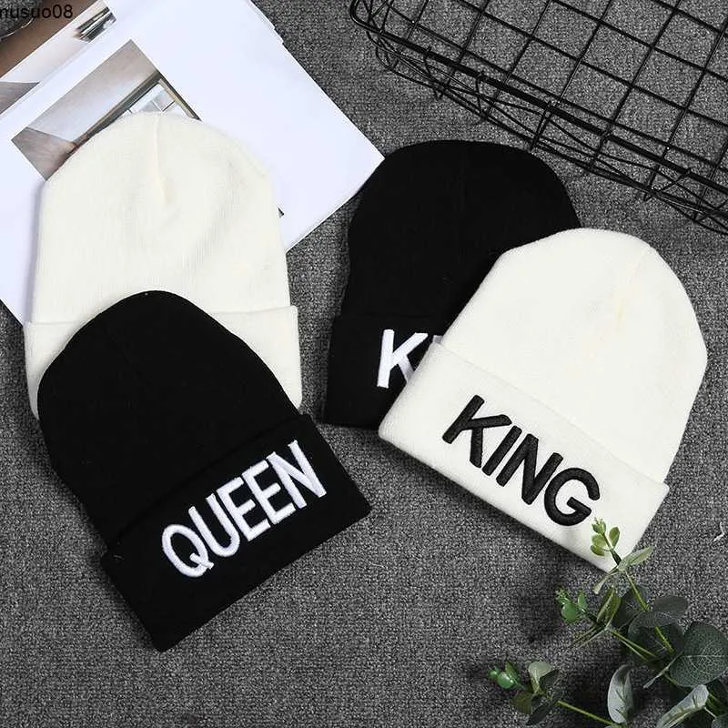 Beanie/Skull Caps New Arrive Brand King Queen Snapback Cap Men Women BEANIE Sport Hip Hop Hat Couple Embroidery Hat Outdoors Knitting Hat J230518