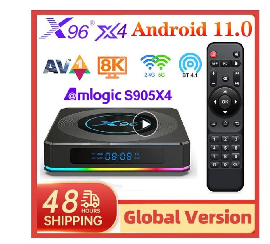 X96 X4 Android 11.0 TV Box AV1 AMLOGIC S905X4 4GB 32GB 64GB Quad Core 2.4G 5GデュアルバンドWiFi BT 8Kメディアプレーヤーセットトップボックス