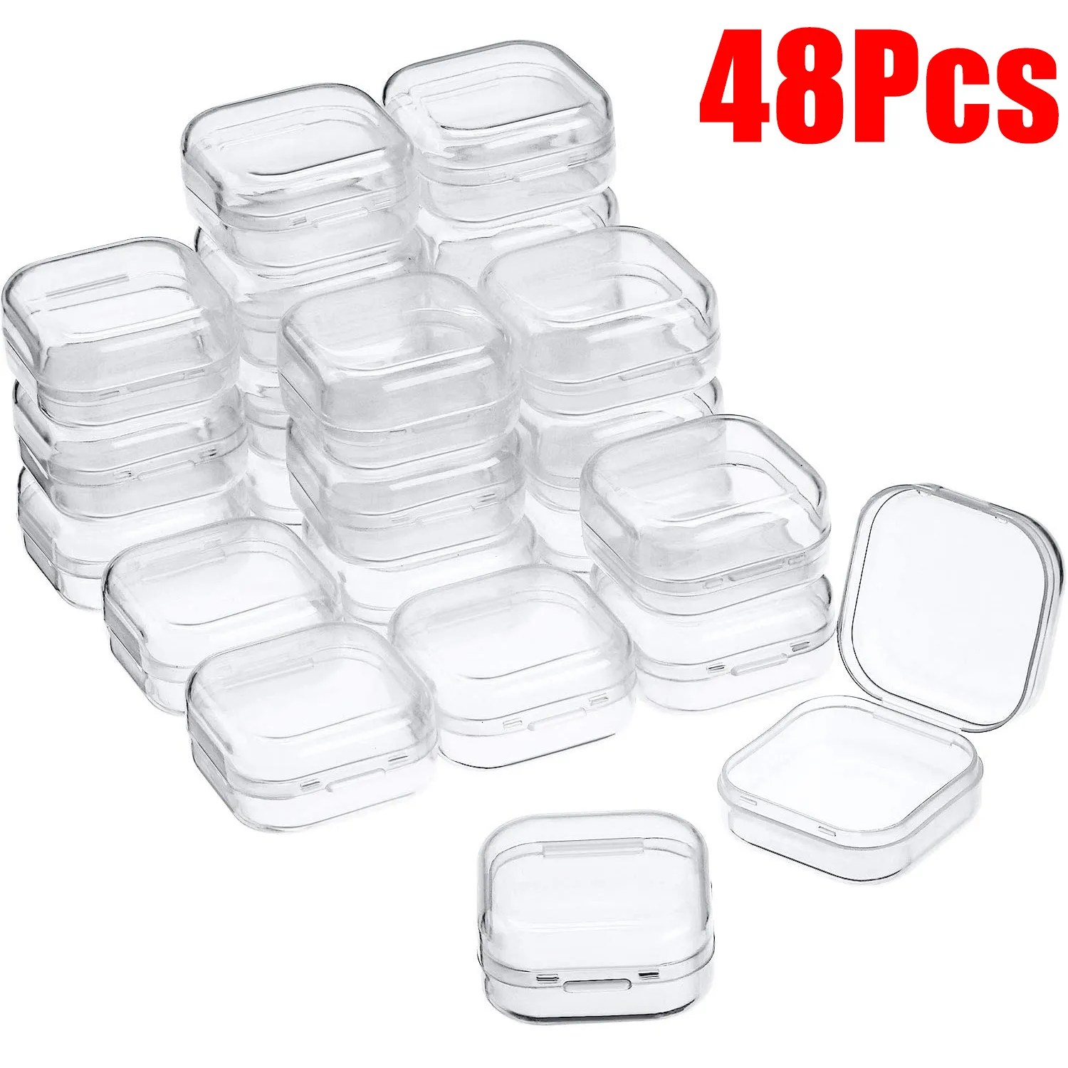 Smyckestativ 48st 353518cm Mini Clear Plastic Storage Box Container med lock Tomma gångjärnslådor för pärlor DIY Craft Making 230517