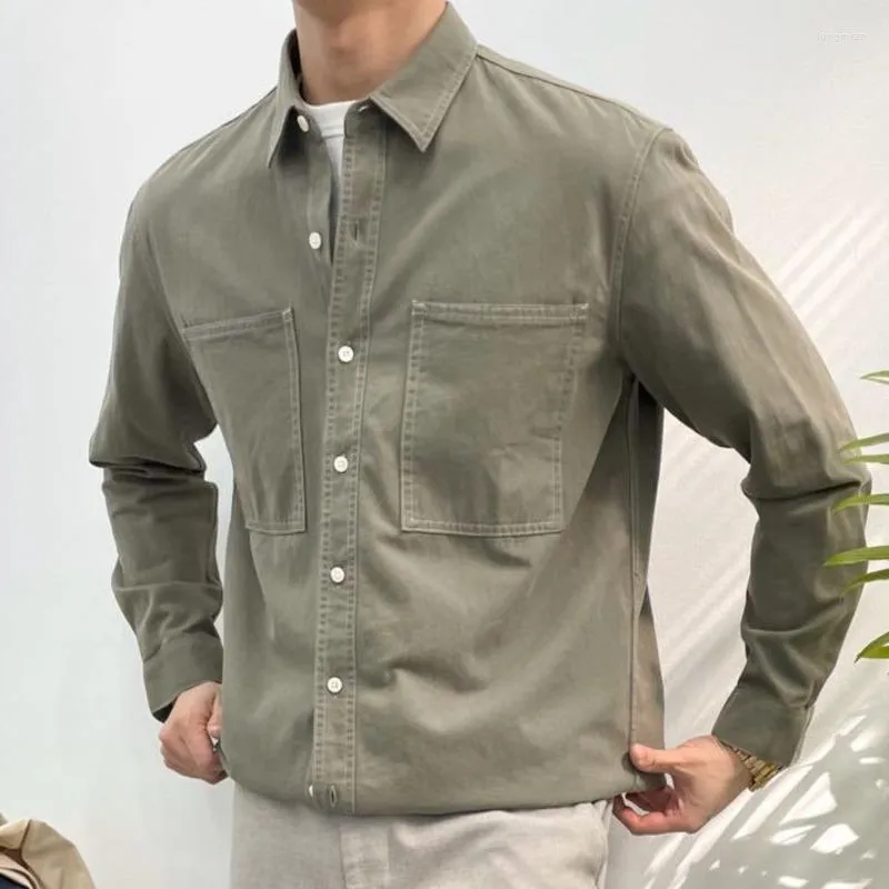 Camicie casual da uomo Camicia abbottonata verde militare per uomo Abito manica lunga Tinta unita da uomo Affari Sociale Lusso Formale Bello