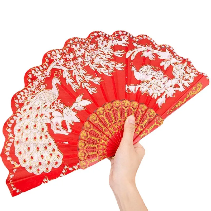 Abanicos plegables de estilo chino Artesanías clásicas Festival Abanico de baile Abanico de pavo real de verano 42 * 23 CM