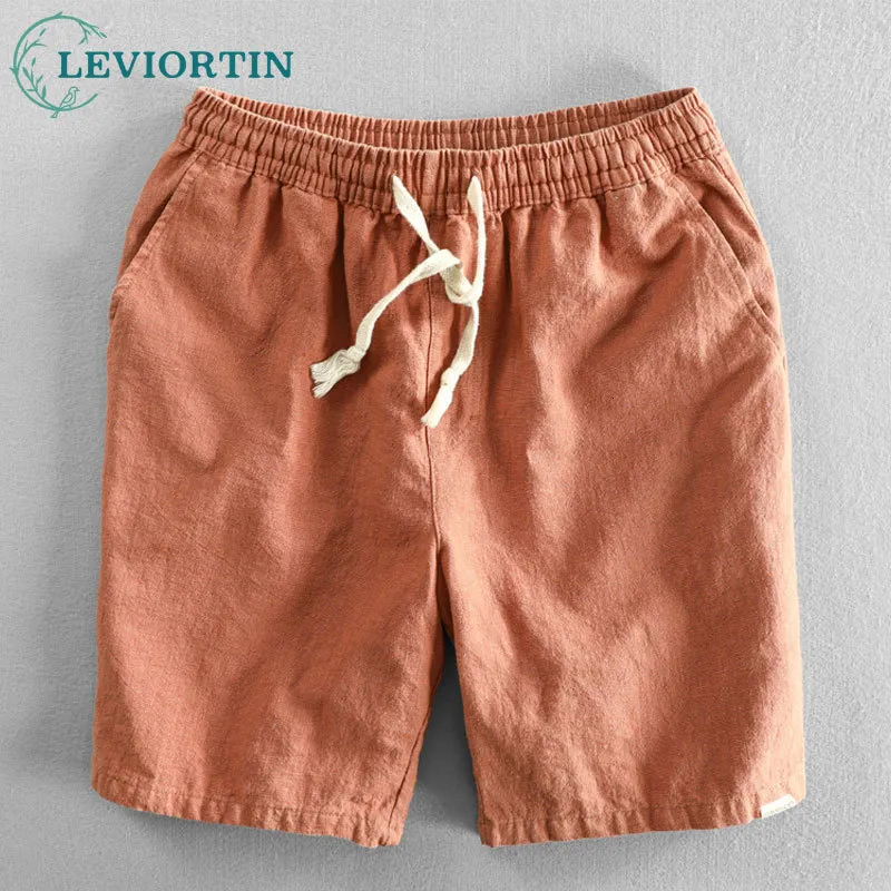 Men's Shorts Men Summer 100% Linen Shorts Japan Candy Color Beach Holiday Home Male Simple Casual Slim Fit Harajuku Soft Thin Shorts Pants 230518