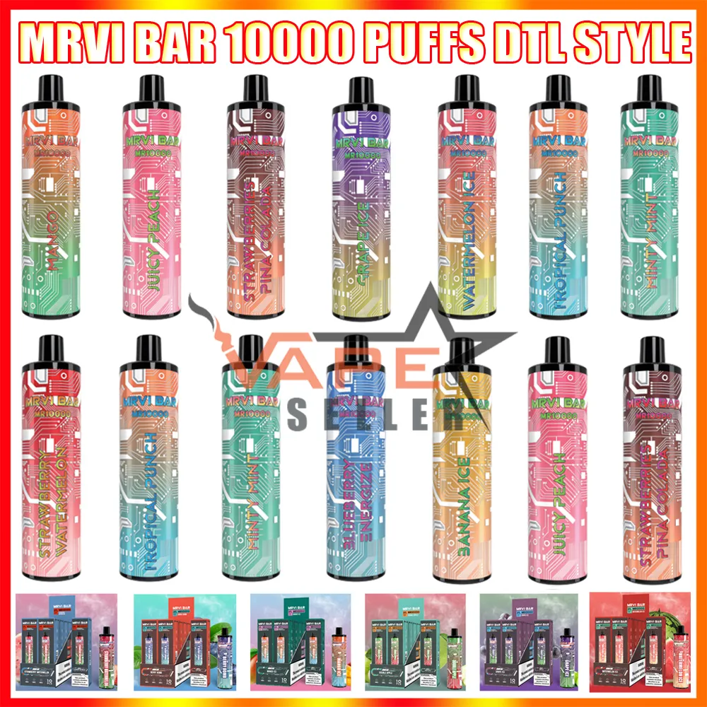 Original MRVI BAR 10000 10K PULDS DTL engångsspod E -cigarettanordning med 850 mAh laddningsbart batteri 19 ml Förfylld POD DTL Vaping Style Stick Pen