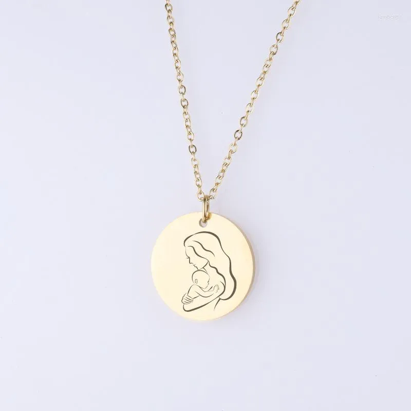 Pendentif Colliers En Acier Inoxydable Mère Bébé Câlin Collier Col Rond Pour Femmes Métal Coin Charmes Fête Des Mères Cadeau