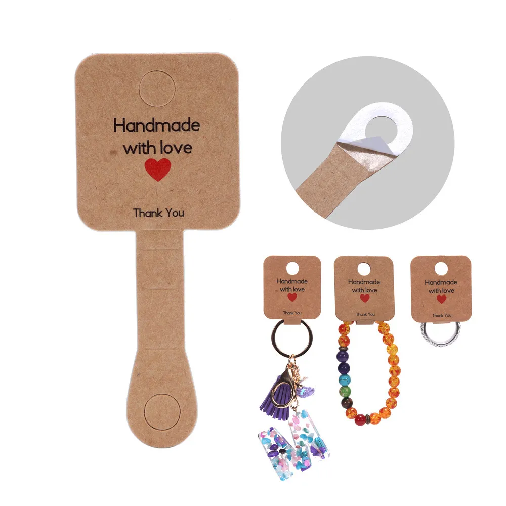 Smyckesstativ Halffold Card Selfadhesive Package för litet bussighet Halsband Armband Ring Holder Handmased With Love Sticker 230517