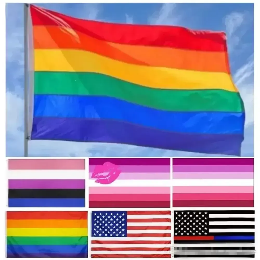 Fast Delivery!!! 30 style 150*90cm Rainbow Flags Lesbian Banners LGBT Flag Polyester Colorful Flag Outdoor Banner Gay Flags EE