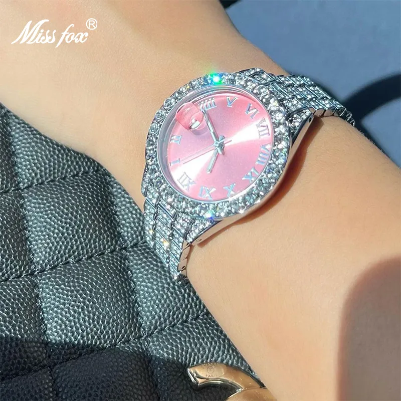 الساعات النسائية Missfox Pink Women Watch Watch Luxury Small Small Face Watches Quartz الأنيقة للسيدات Icy Icy Party Jewelry Mini Babe So Cute Arm Clock 230518