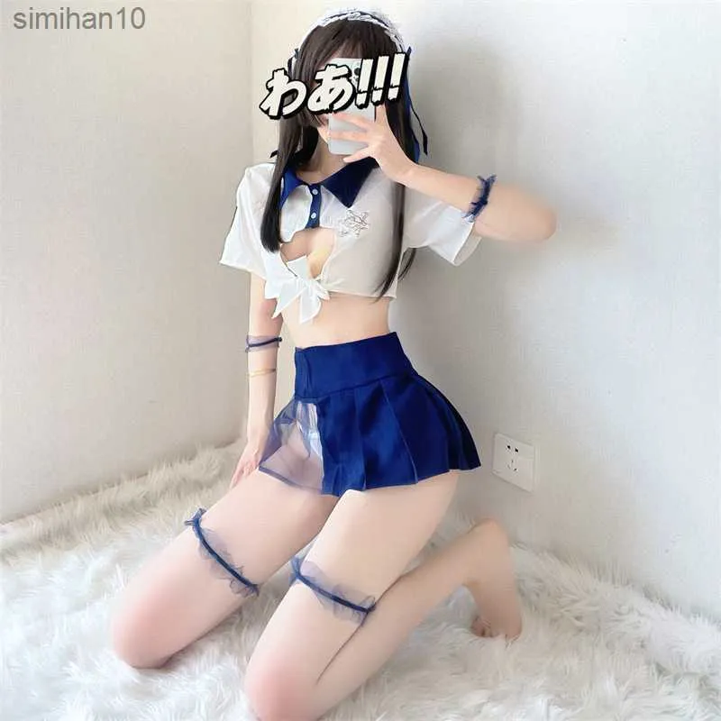 Sexy Set Erotic Lingerie Sexy Navy Sailor Wear Short Skirt Uniform Hollowed Out Breasts Passion Temptation Suit Roleplay L230518