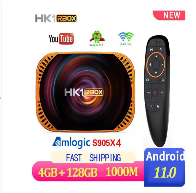 HK1 RBOX X4 Android 11 TV Box Amlogic S905x4 Quad Core 4G 128G Smart TVbox 5G Dual WiFi 1000m LAN 8K Video Media Player