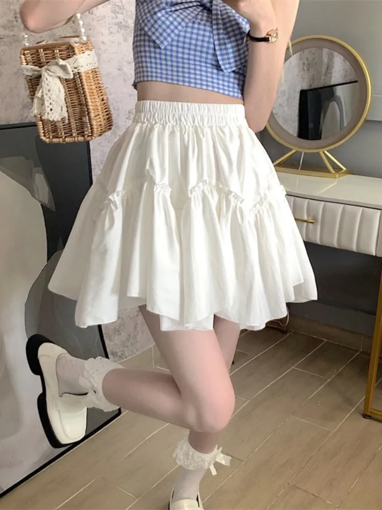 スカートHouzhou Kawaii Mini Skirts女性白い真菌パッチワーク夏甘いかわいいプリーツスカートブラックゴスロリータプレッピースタイルY2K 230518