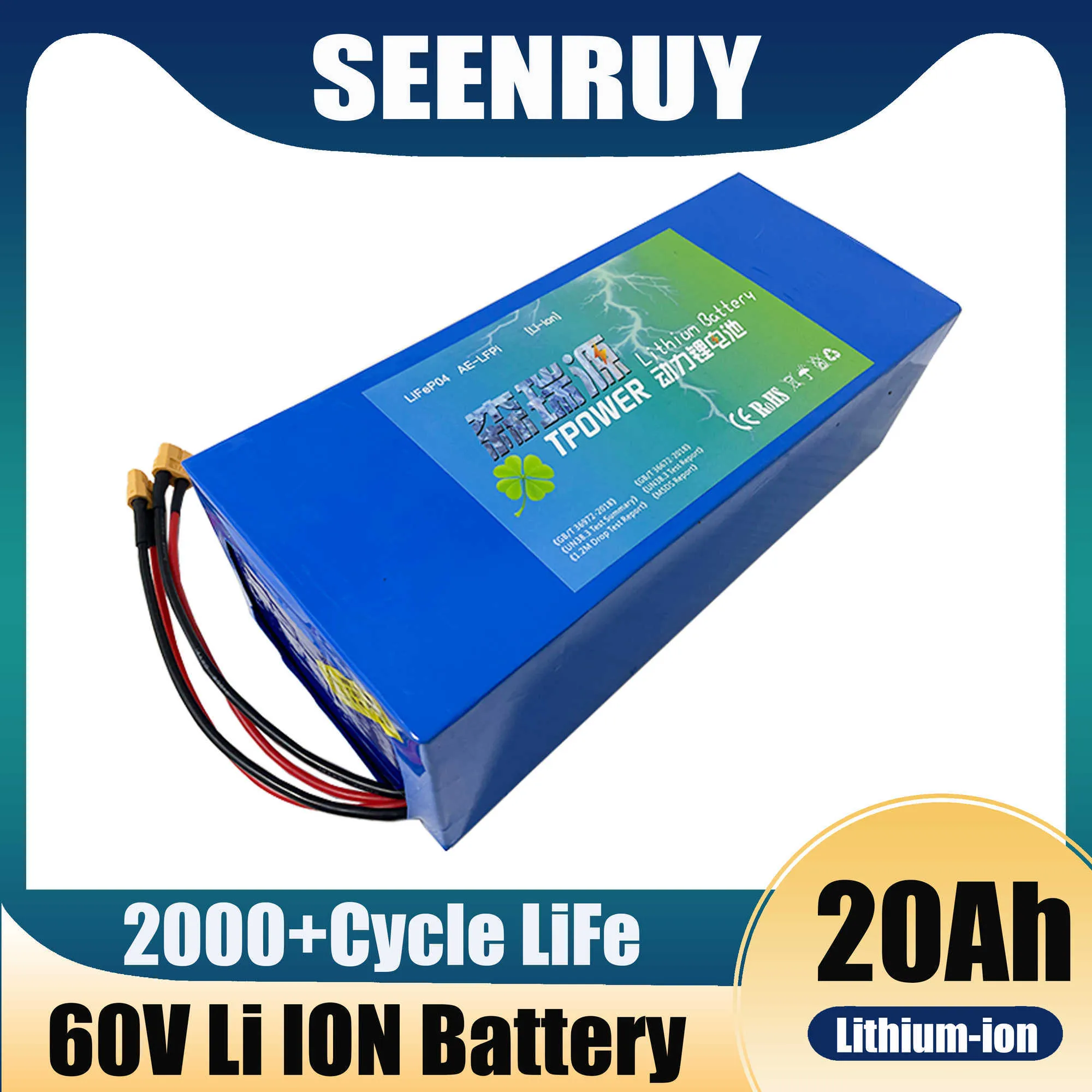 SEENRUY E bike Battery 60V 20ah 18650 Li ion Battery Pack 30A BMS High Power Protection Output 20000mAh Bike Conversion Kit
