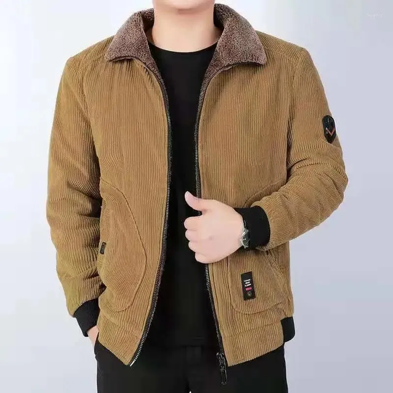 Mens Corduroy Winter Parka Down Filled, Thick Warm Coat, Casual