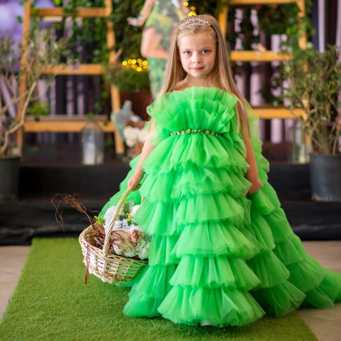 Extra Puffy Beaded Light Green Flower Girl long Green dress for Party, Pageants, Birthdays, and Photoshoots - Littery Kids Gown Extra Puffy Beaded Light Green Flower Girl long Green dress for Party, Pageants, Birthdays, and Photoshoots - Littery Kids Gown