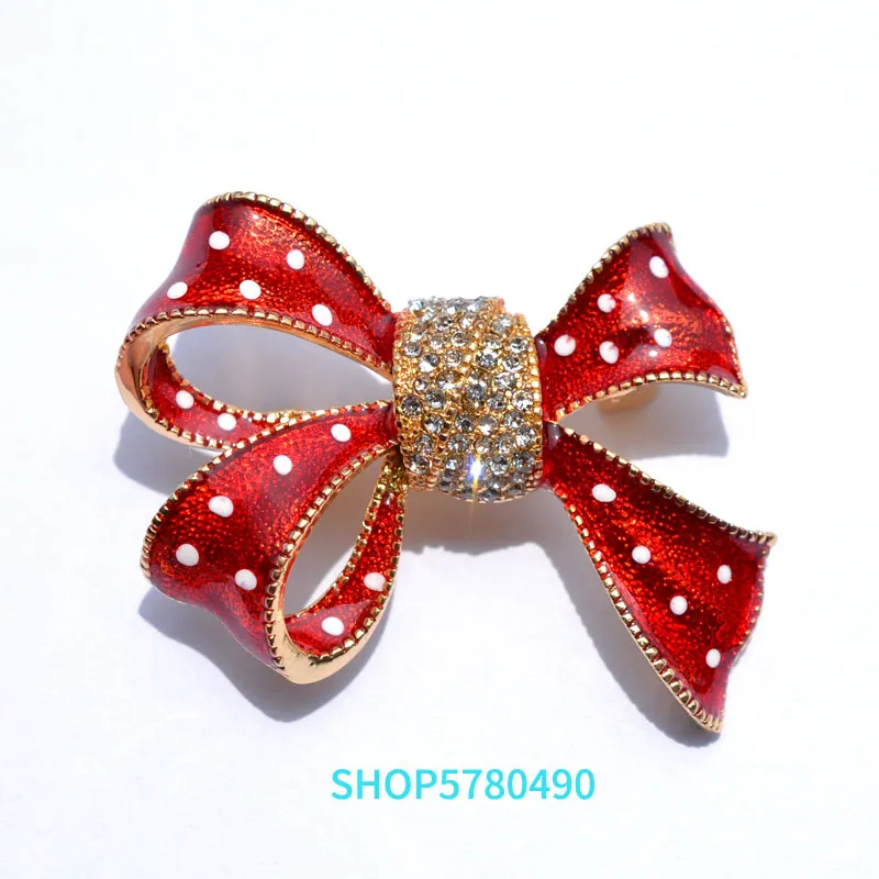 Mode sieraden rode kleur lint strassbroches voor vrouwen elegante geëmailleerde pin lady kerstcadeau vakantie jurk decoratie