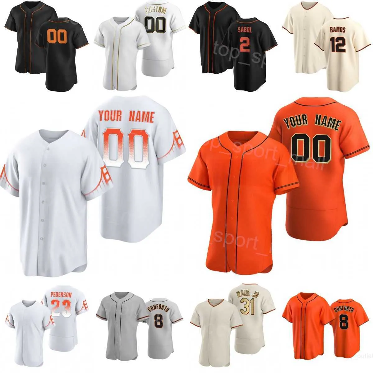 Baseball 8 Maillots Michael Conforto 31 LaMonte Wade Jr 2 Blake Sabol 23 Joc Pederson 21 Joey Bart 12 Heliot Ramos 5 Pat Burrell 28 Buster Posey Nom personnalisé Hommes Jeunesse J-R