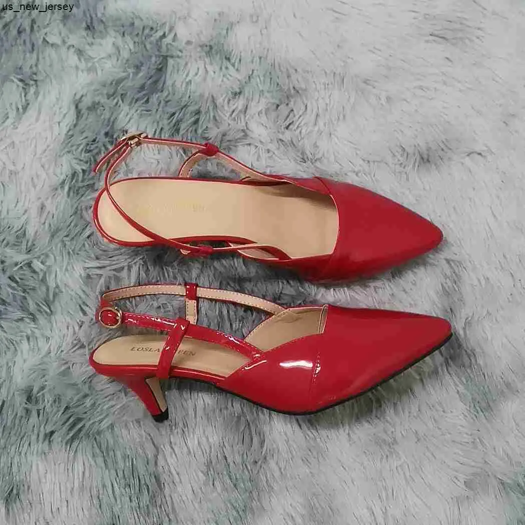 Sandals LOSLANDIFEN Daily all-match Sandal Shoes Pointed Toes High Heels Sexy 5cm Low Casual Back Empty Buckle Pumps Red Wedding Shoes J230518